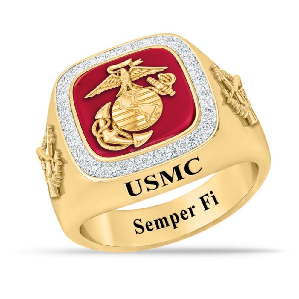 Danbury Mint US Marine Corps 14kt Gold Plated Diamond Men’s Ring Size 8